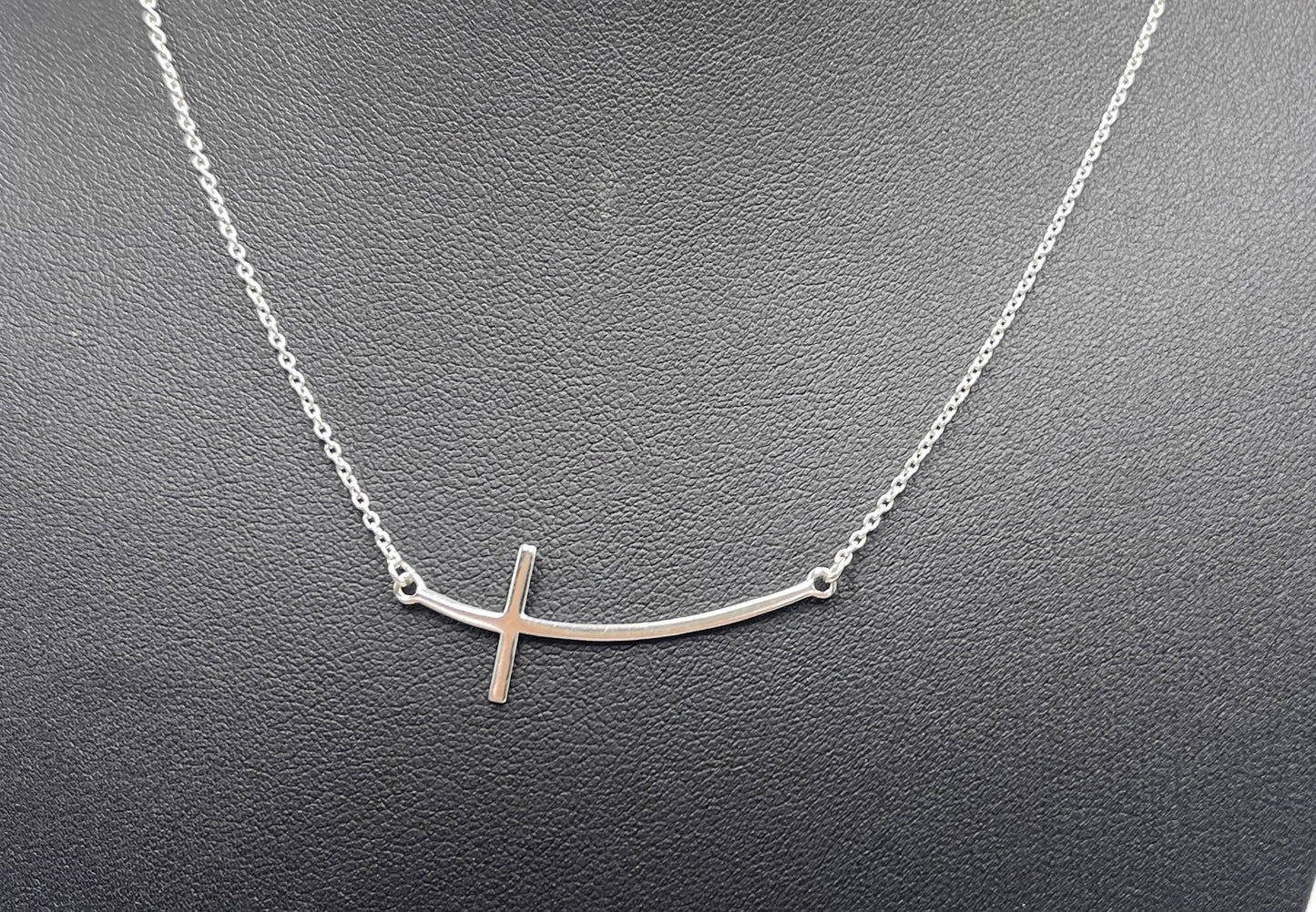 925 Sterling Silver  Side Cross Necklace - Women's - Christian Jewellery - Faith - Religious - Gift for her