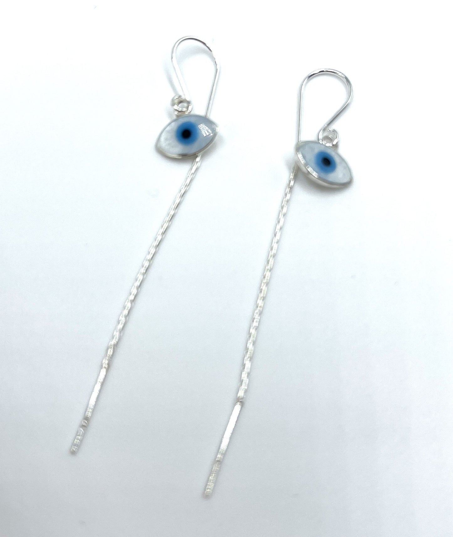 925 Sterling Silver Evil Eye Threader  Earrings  -  Women's Jewellery -  Amulet - Protection - Gift for her