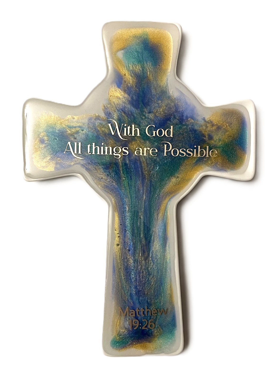 With God All things Possible - Matthew 19:26 - Resin Ceramic Cross