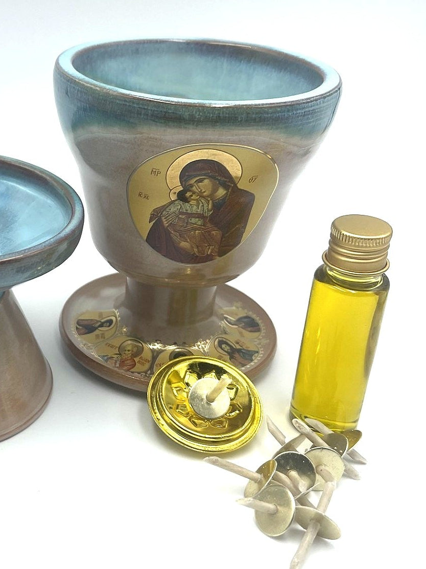 Ceramic Chalice Shaped Oil Vigil Lamp - Kandili (Various Colours)