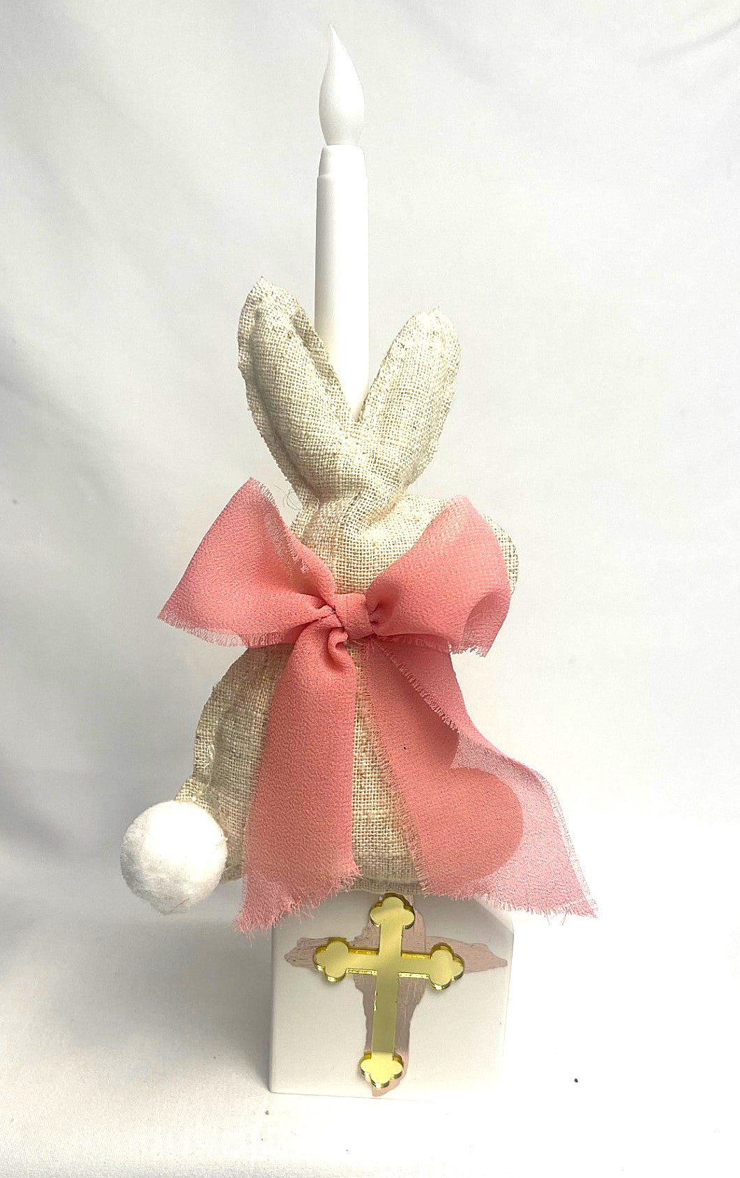 Flameless Easter Candle - Stuffed Bunny Pink Lamabtha / Palm Sunday 28cm (SMALL)