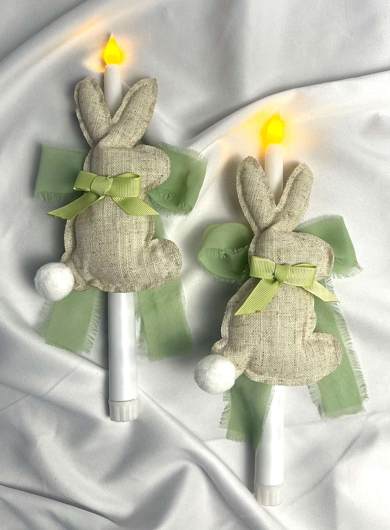 Flameless Easter Candle - Stuffed Bunny Green Lambatha / Palm Sunday 28cm (SMALL)