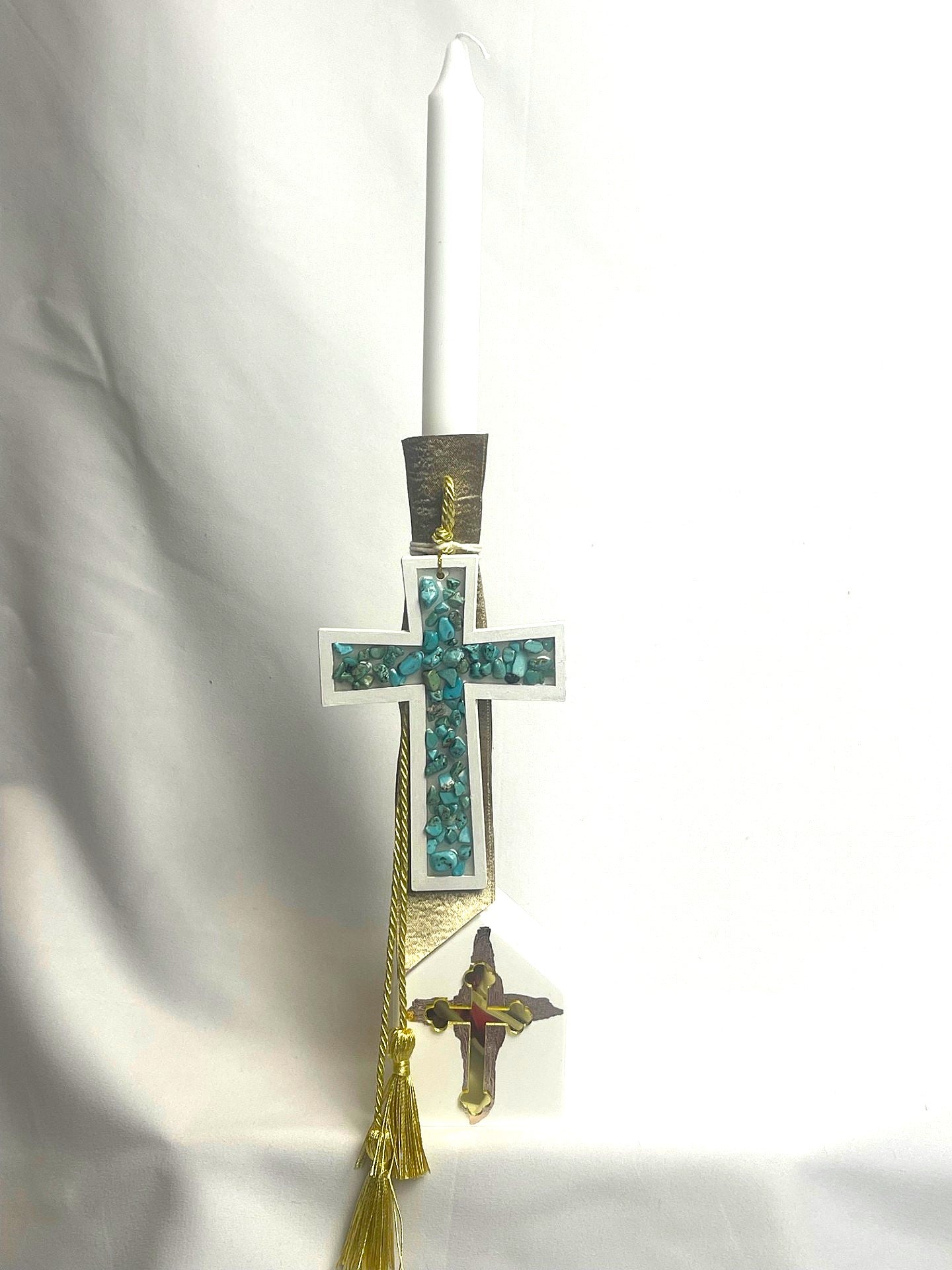 Gemstone Cross Lambatha / Palm Sunday Easter Candle 40cm (Large)