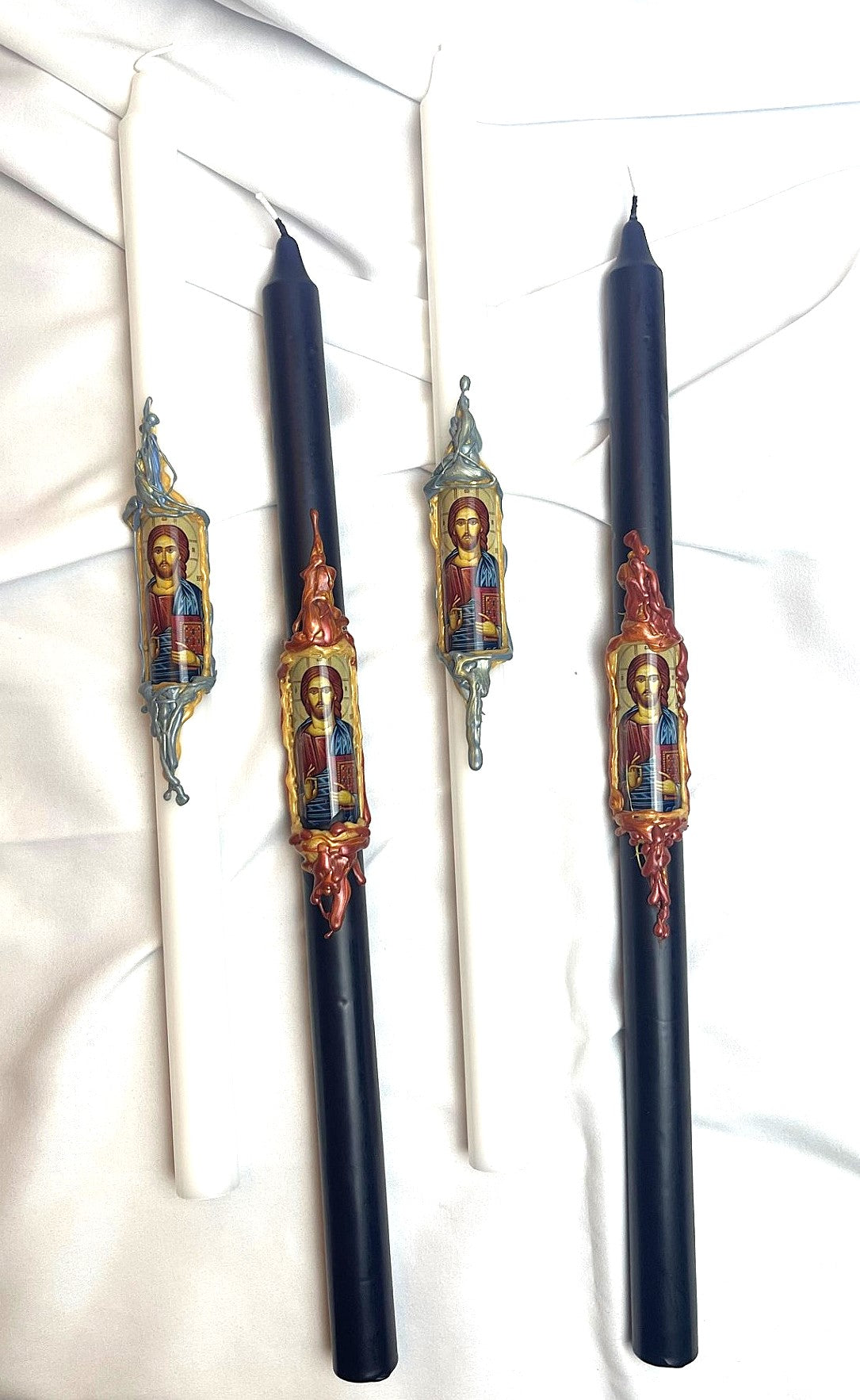 Byzantine Christ Icon Lambatha Easter Candle (Navy or White) 40cm (LARGE)