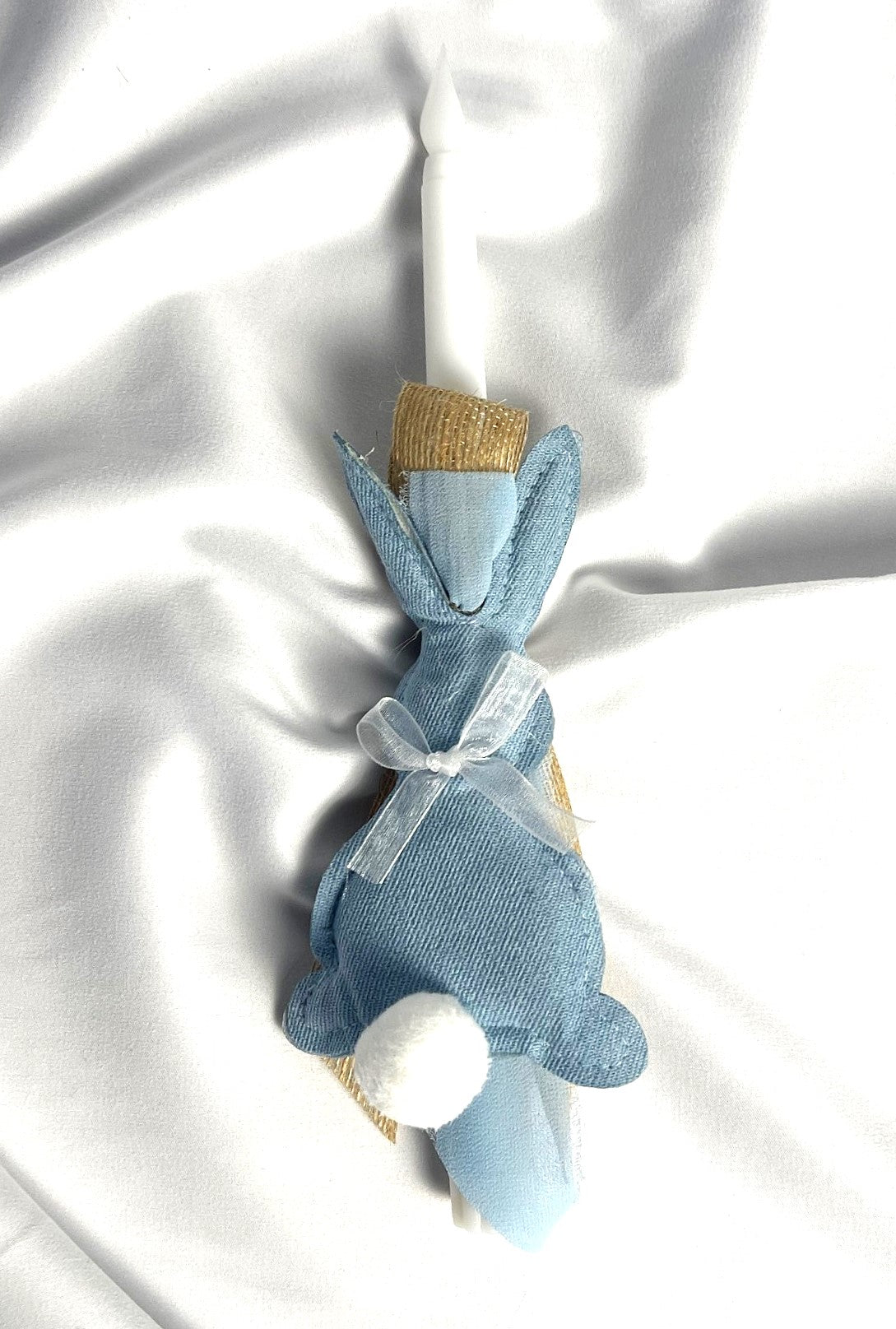Flameless Easter Candle - Stuffed Bunny Blue Lambatha / Palm Sunday 28cm (SMALL)