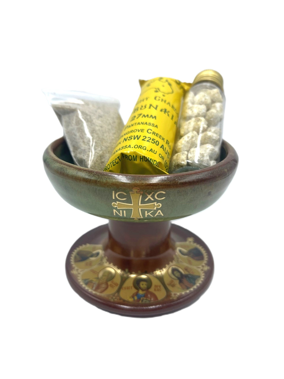 Ceramic Censor Livanistiri Set - Gold Leafed Icons (Pale Blue/Brown)