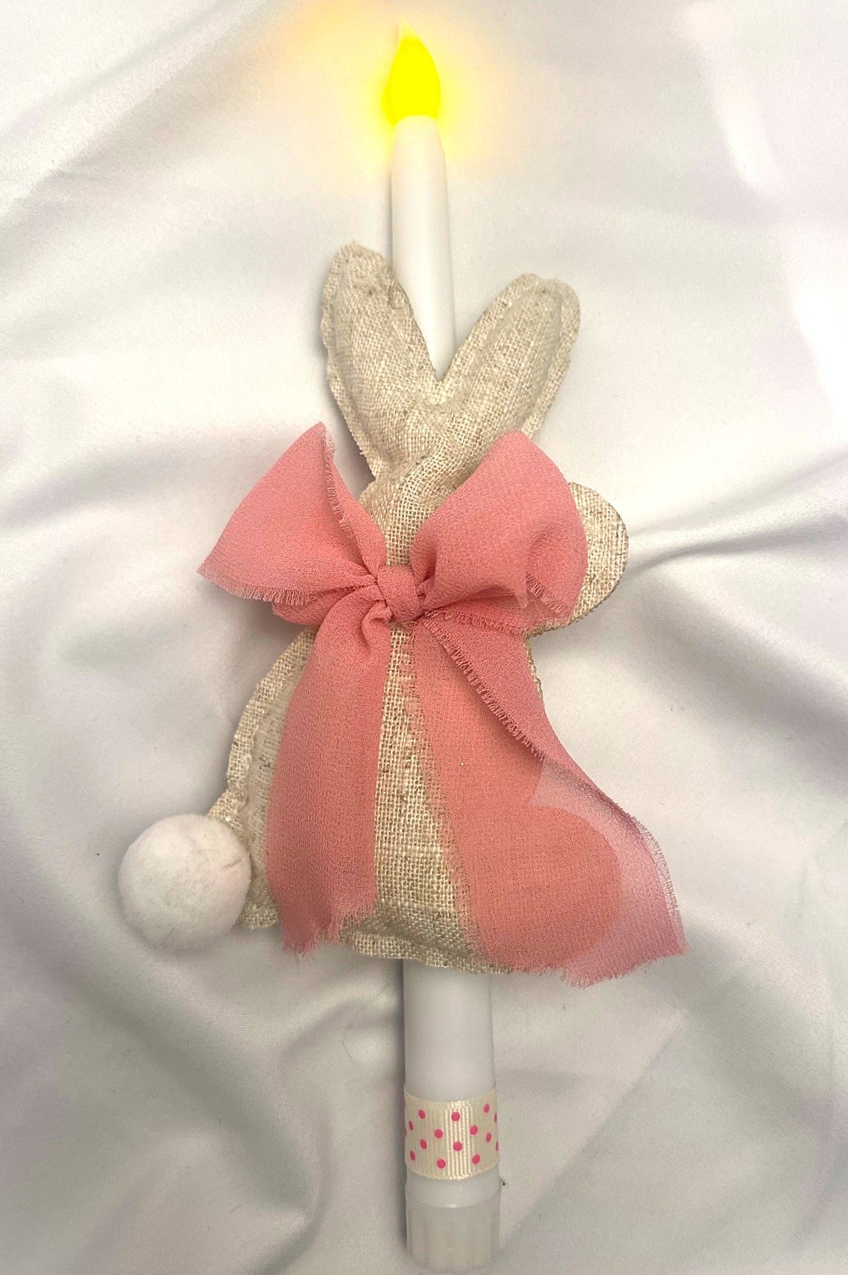 Flameless Easter Candle - Stuffed Bunny Pink Lamabtha / Palm Sunday 28cm (SMALL)