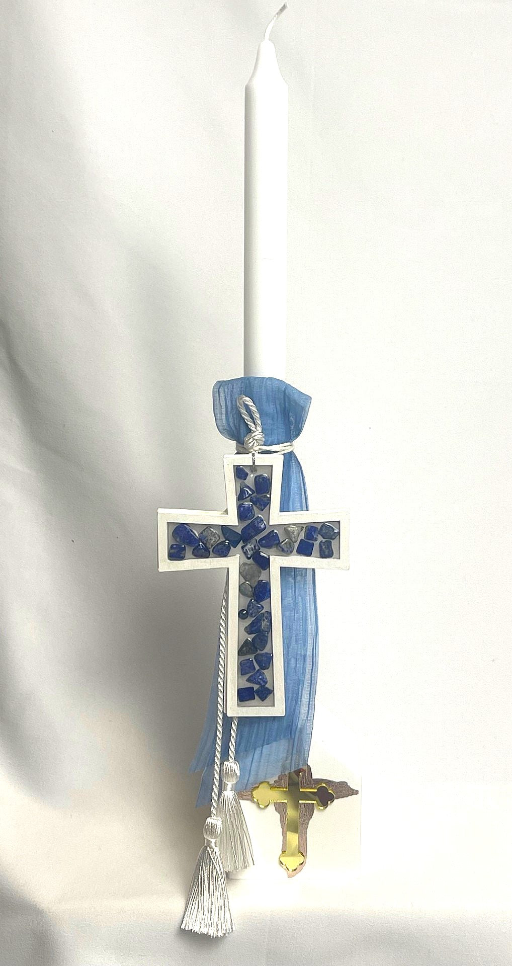Gemstone Cross Lambatha / Palm Sunday Easter Candle 40cm (Large)