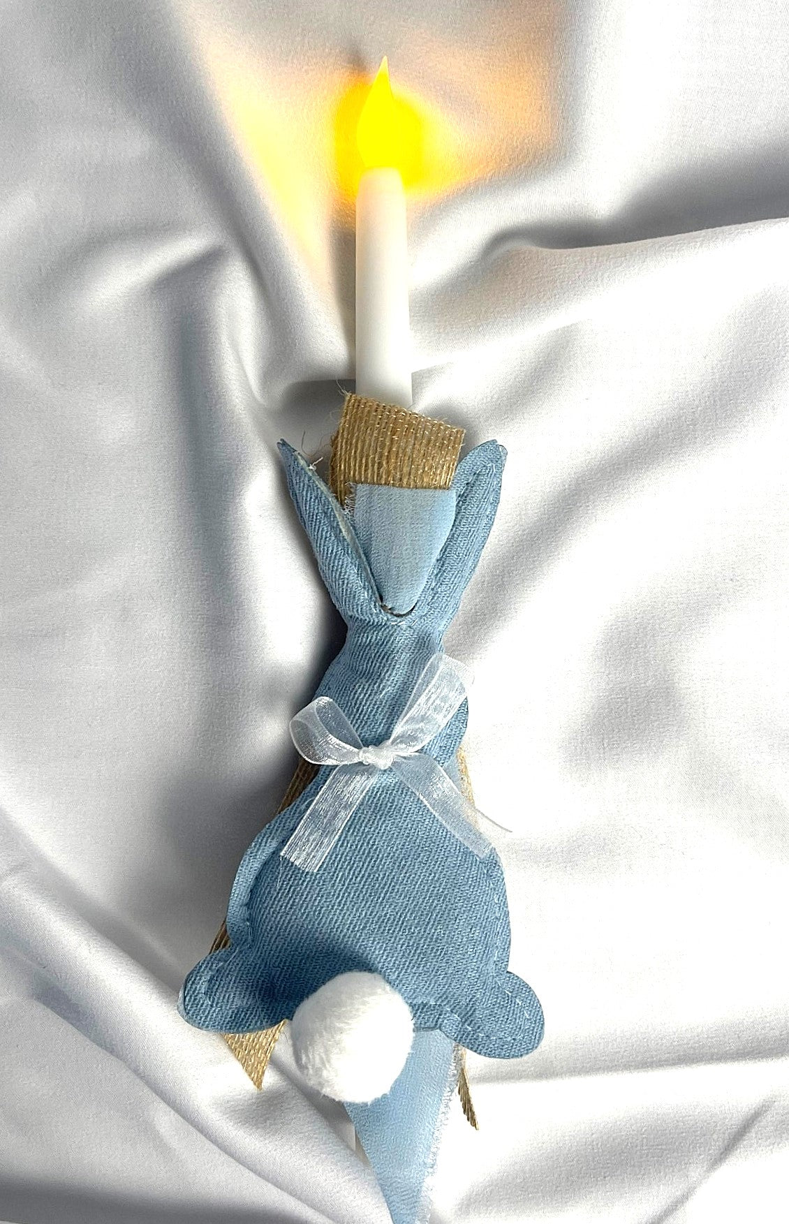 Flameless Easter Candle - Stuffed Bunny Blue Lambatha / Palm Sunday 28cm (SMALL)