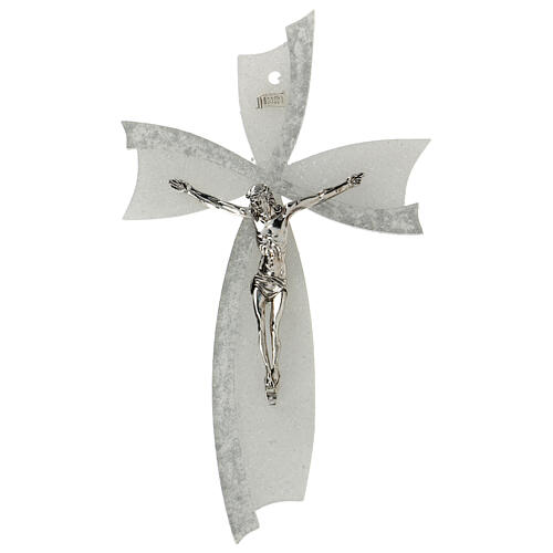 Murano Glass Bow Cross (white & Silver) Made in Italy
