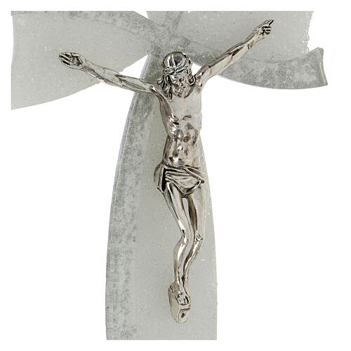 Murano Glass Bow Cross (white & Silver) Made in Italy