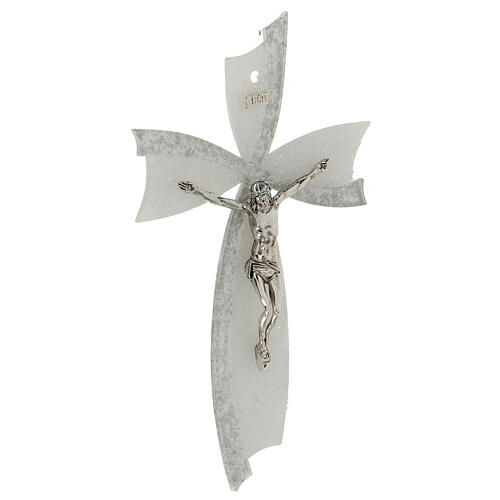 Murano Glass Bow Cross (white & Silver) Made in Italy