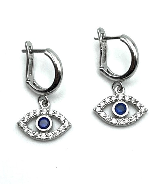 Evil Eye CZ Dangle Earrings