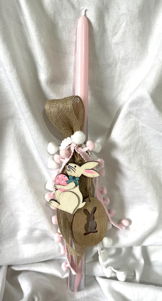 Wood Bunny (Pink) Lambatha Orthodox Easter Candle 30cm