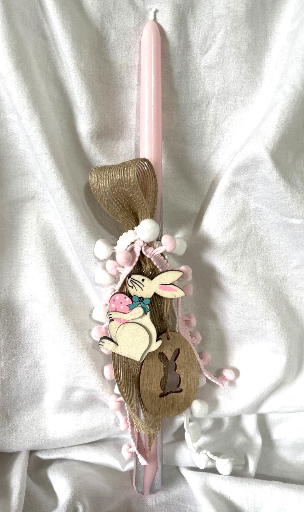 Wood Bunny (Pink) Lambatha Orthodox Easter Candle 30cm