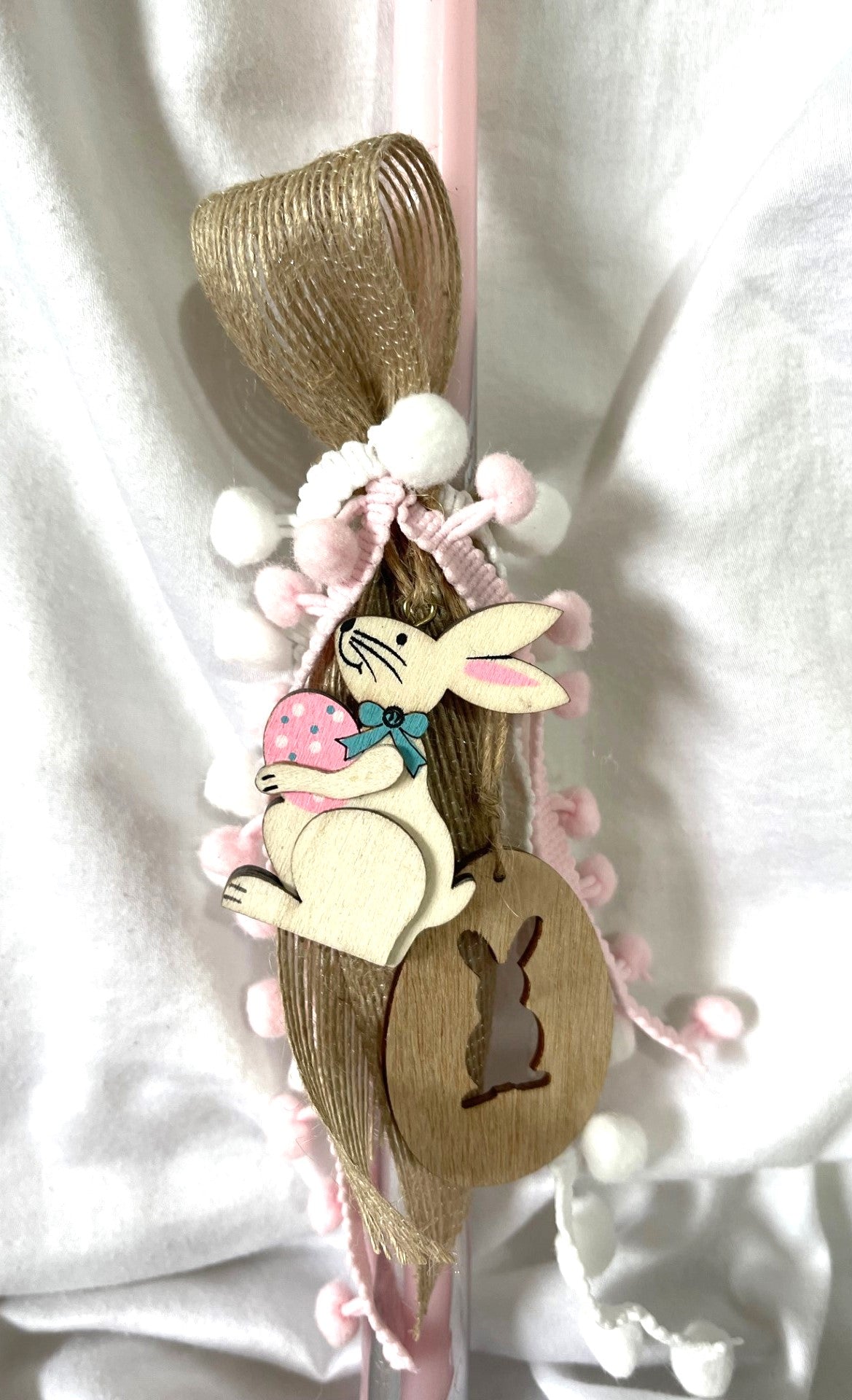 Wood Bunny (Pink) Lambatha Orthodox Easter Candle 30cm