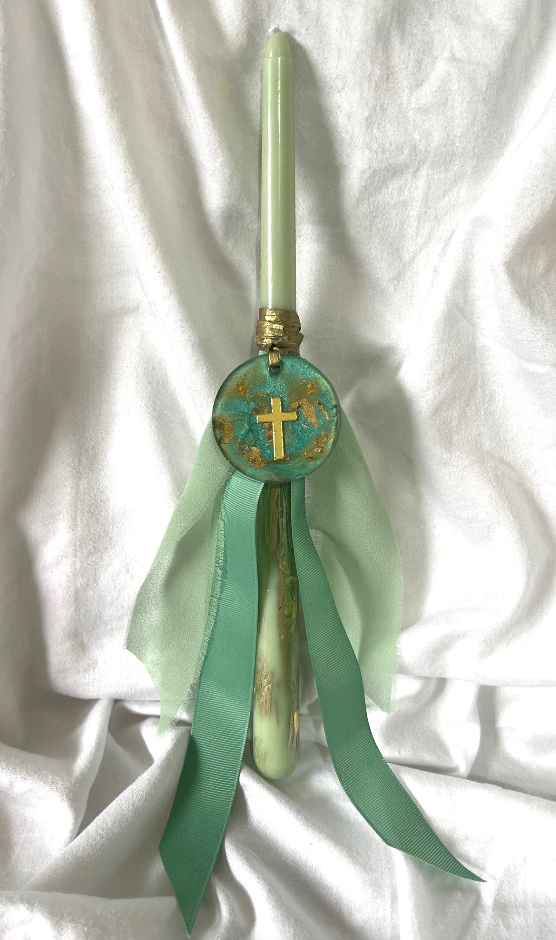 Green Resin Cross Lambatha Orthodox Easter Candle 30cm