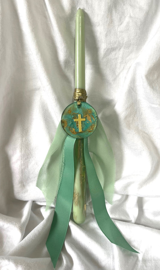 Green Resin Cross Lambatha Orthodox Easter Candle 30cm