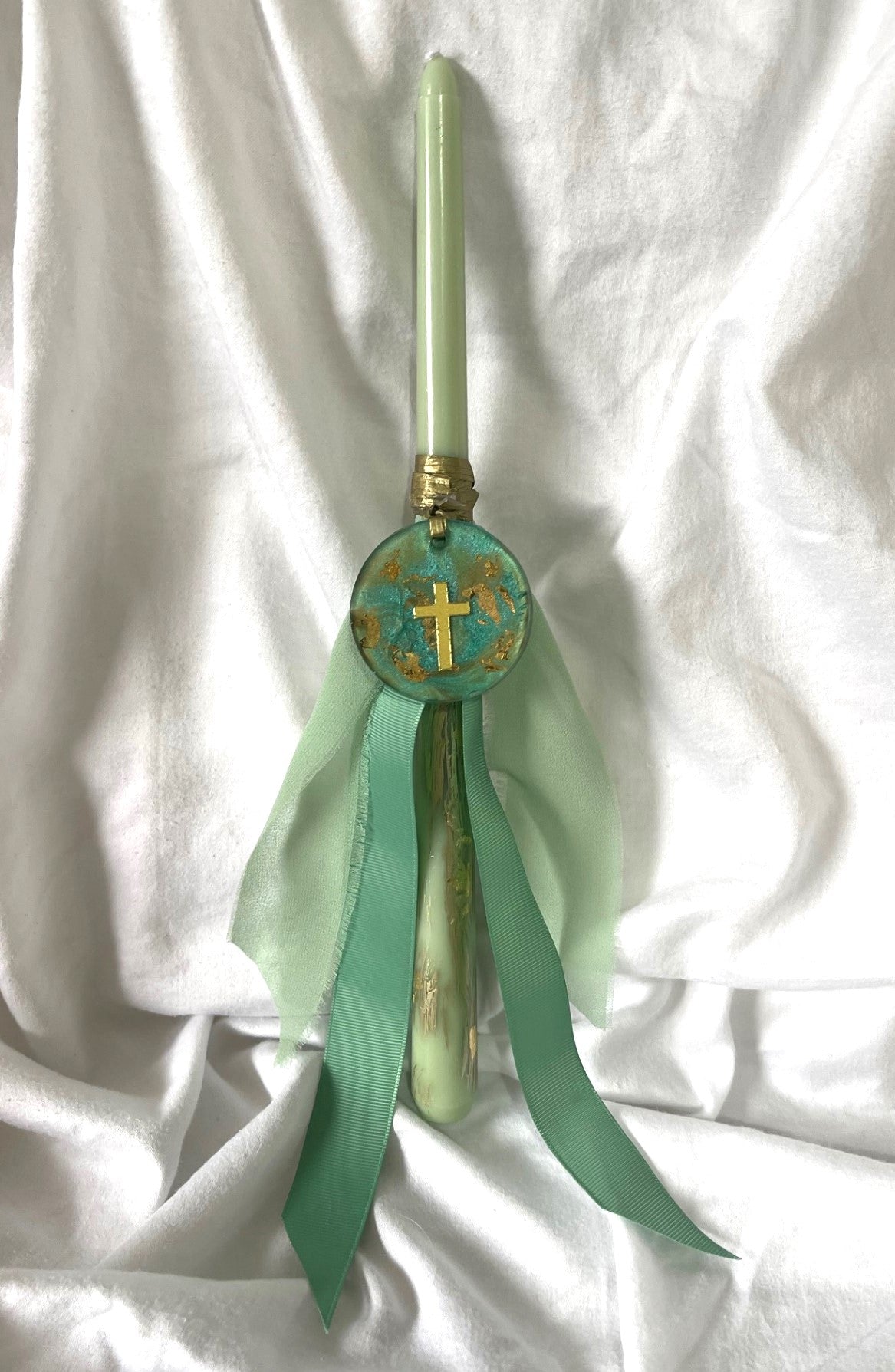 Green Resin Cross Lambatha Orthodox Easter Candle 30cm