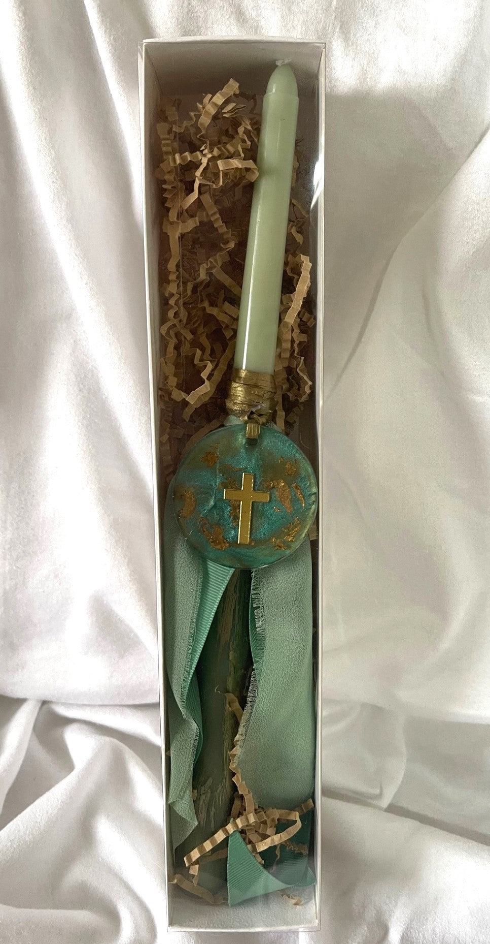 Green Resin Cross Lambatha Orthodox Easter Candle 30cm