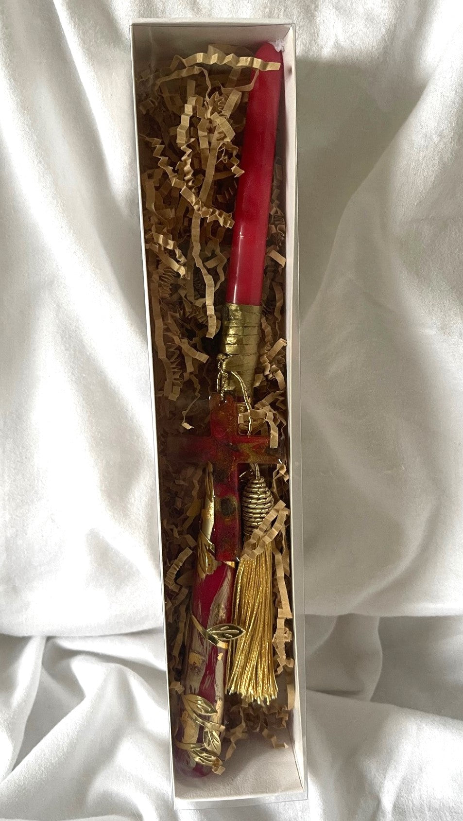 Red/Gold Cross Lambatha Orthodox Easter Candle 30cm