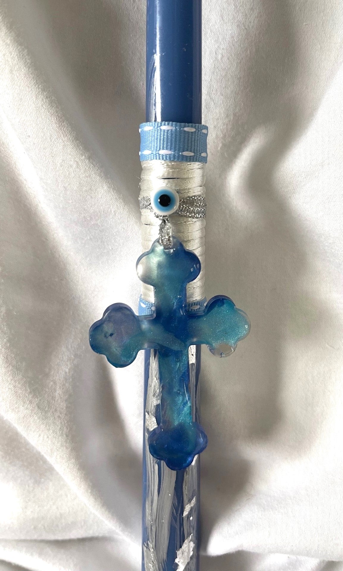 Blue Resin Cross  Lambatha Orthodox Easter Candle 30cm