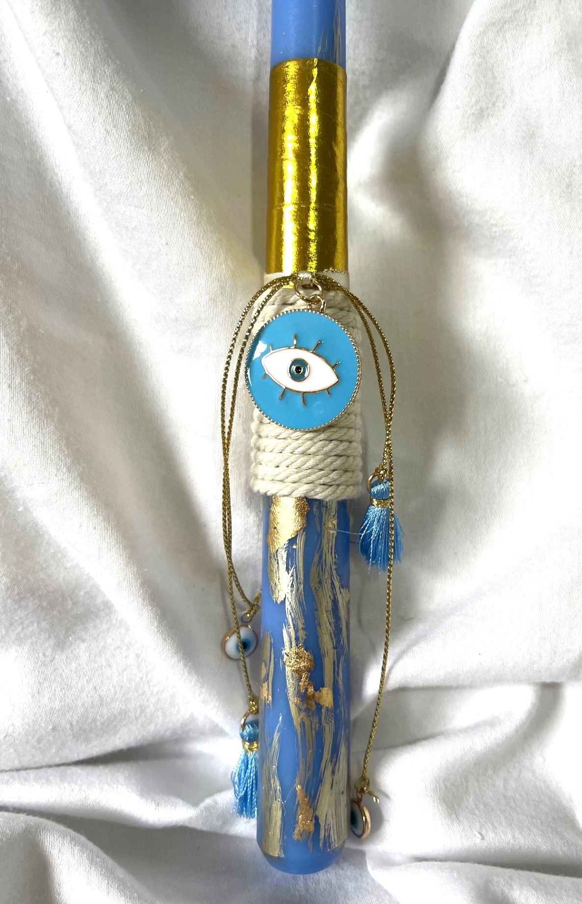 Evil Eye Blue Palm  Lambatha Orthodox Easter Candle 30cm