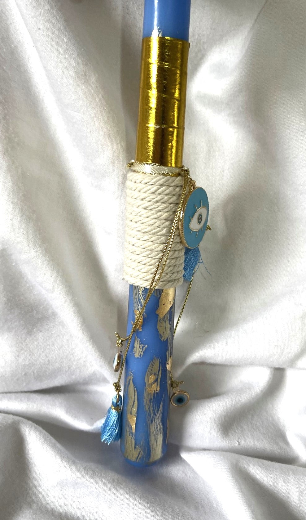 Evil Eye Blue Palm  Lambatha Orthodox Easter Candle 30cm