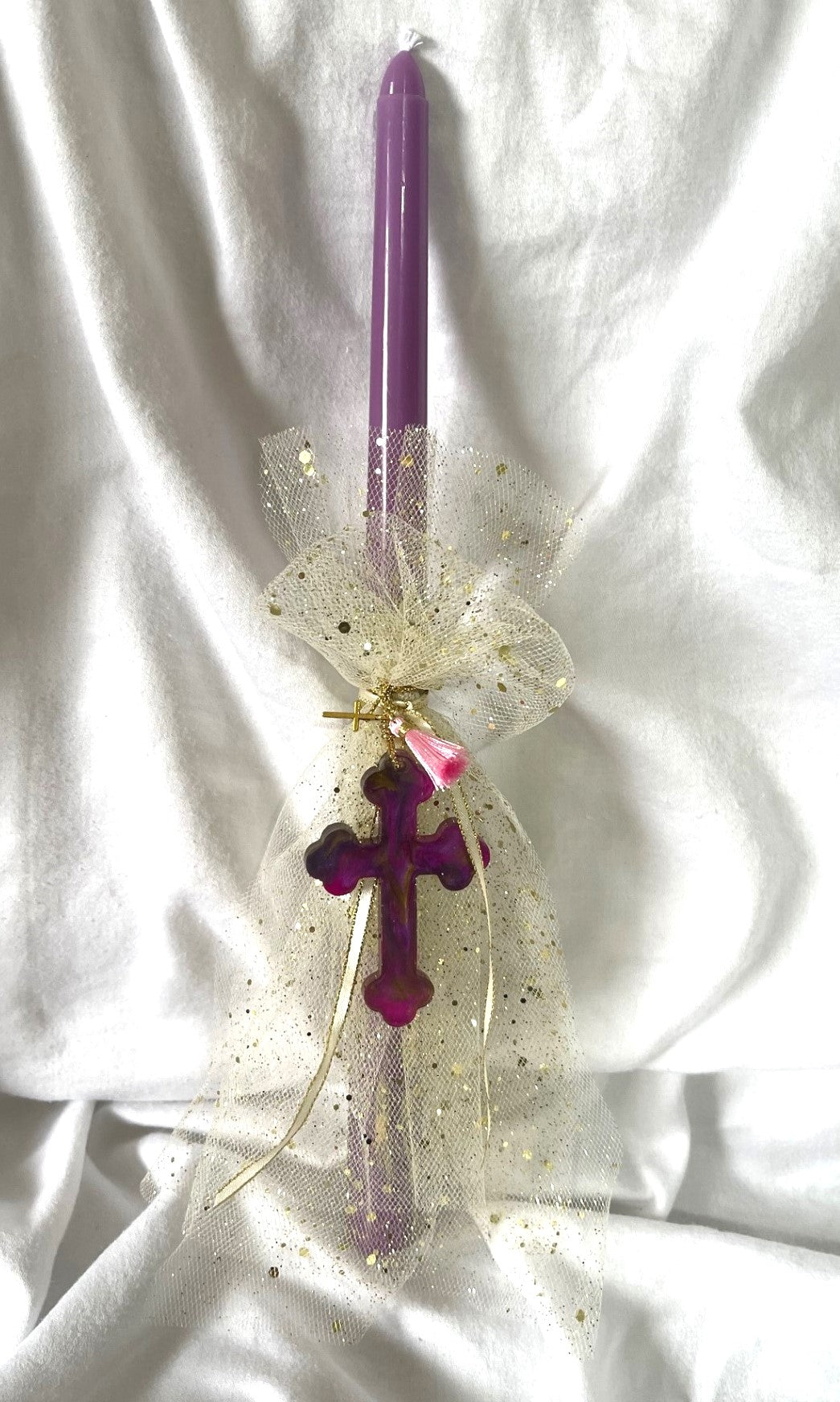 Purple Resin Cross Lambatha Orthodox Easter Candle 30cm