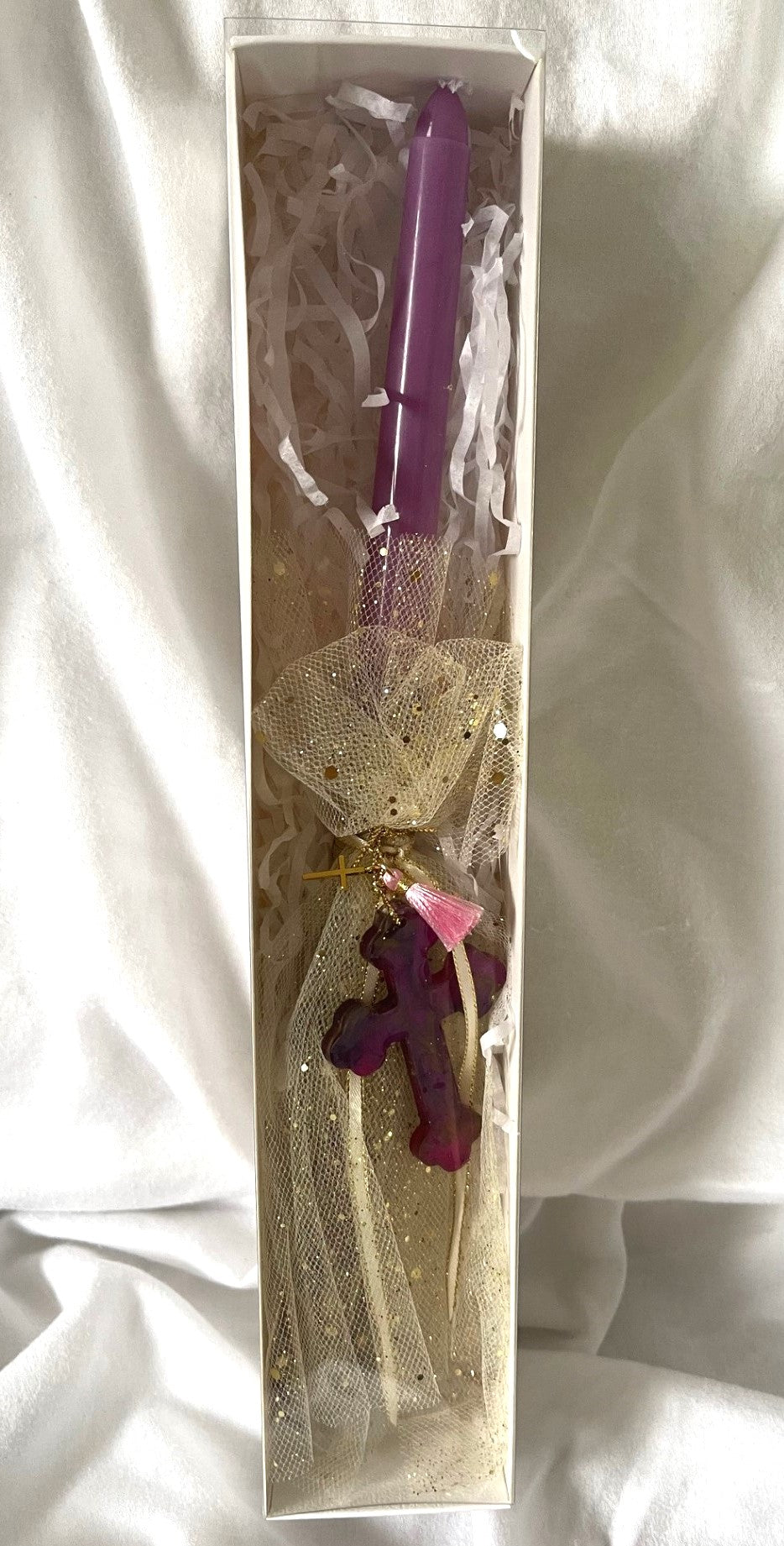 Purple Resin Cross Lambatha Orthodox Easter Candle 30cm