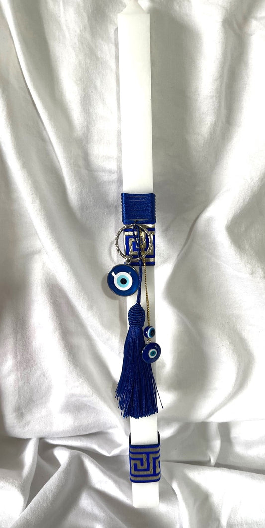 Grecian Evil Eye (Blue ) Lambatha Orthodox Square Easter Candle 40cm (LARGE)