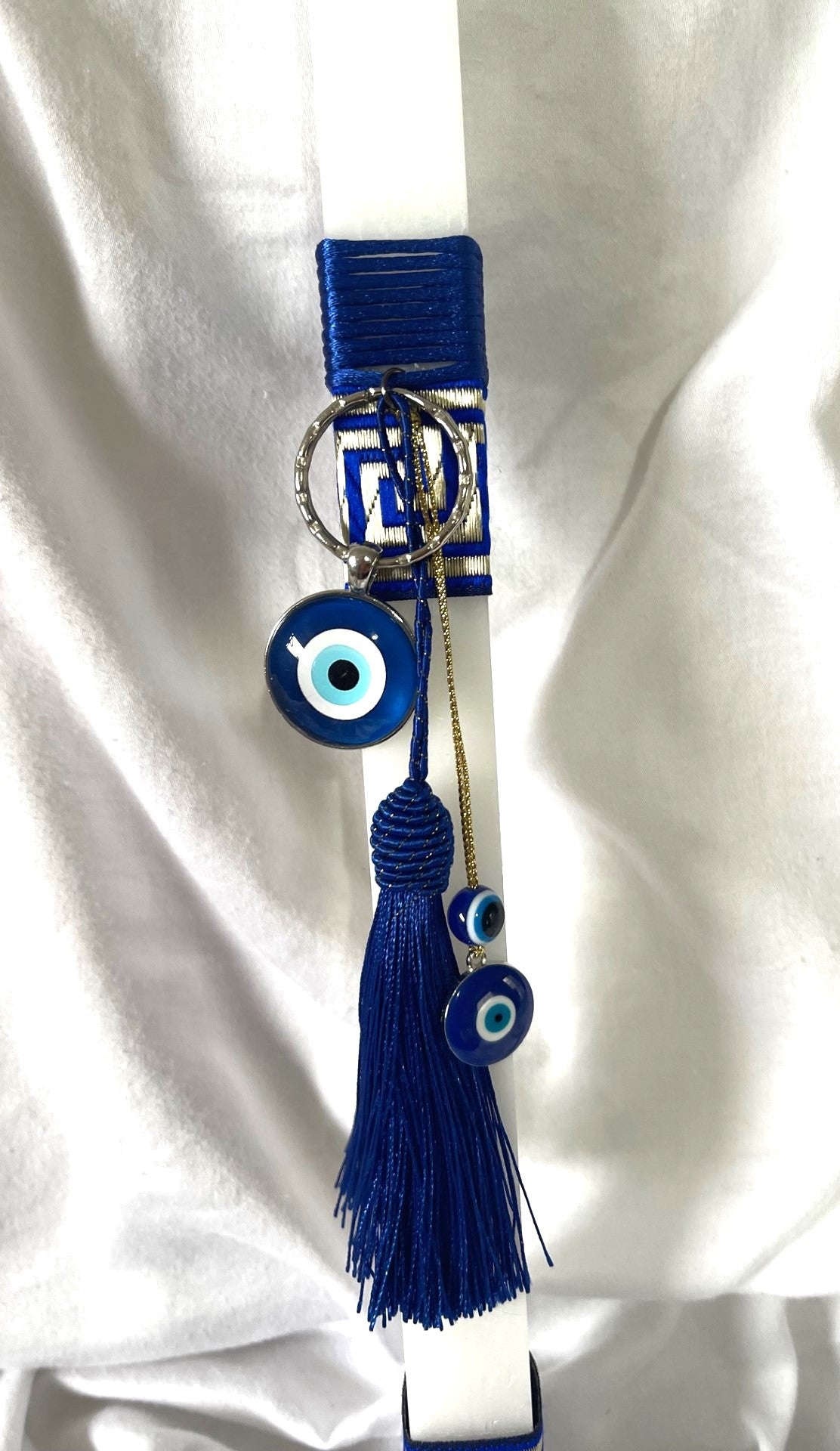 Grecian Evil Eye (Blue ) Lambatha Orthodox Square Easter Candle 40cm (LARGE)