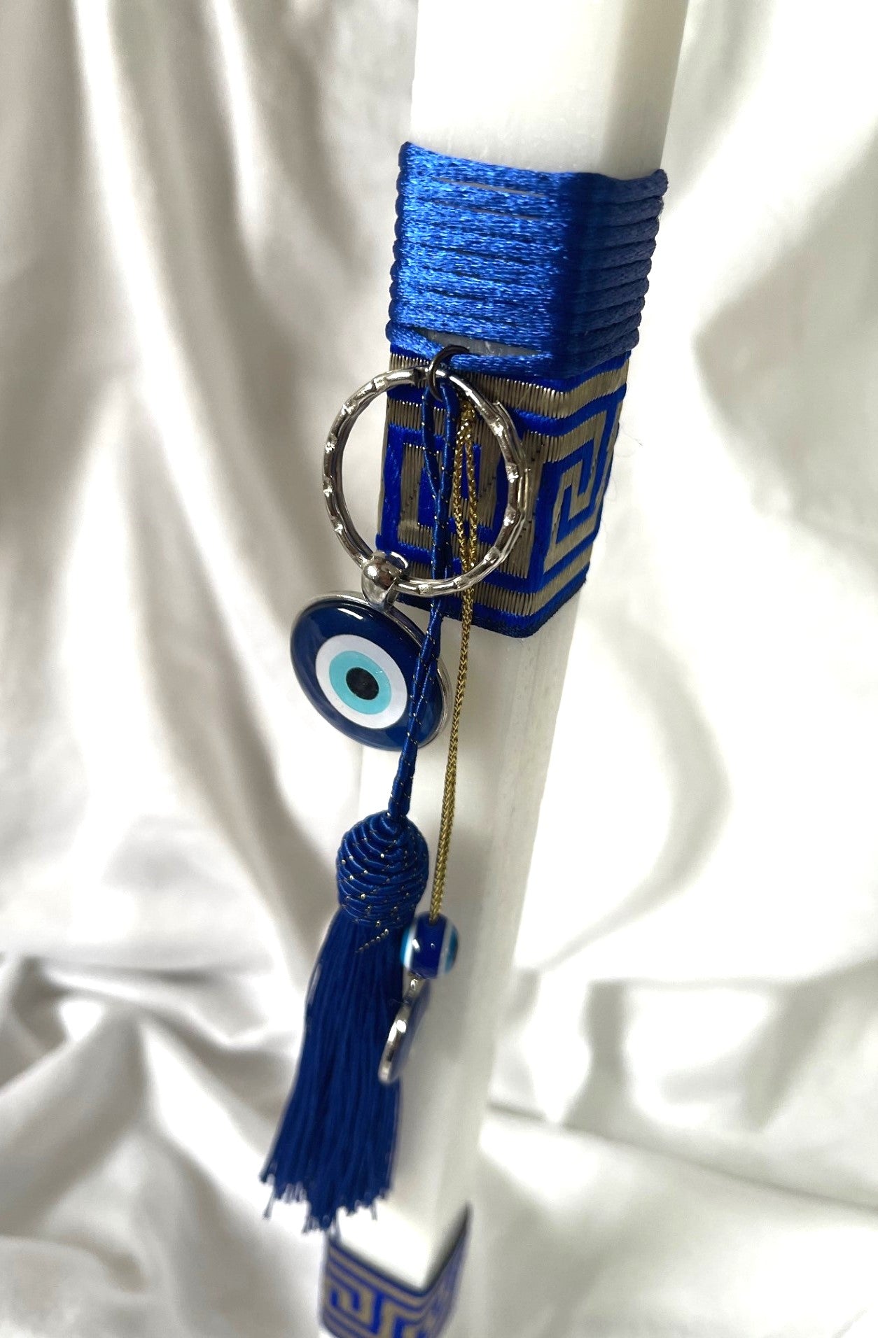 Grecian Evil Eye (Blue ) Lambatha Orthodox Square Easter Candle 40cm (LARGE)