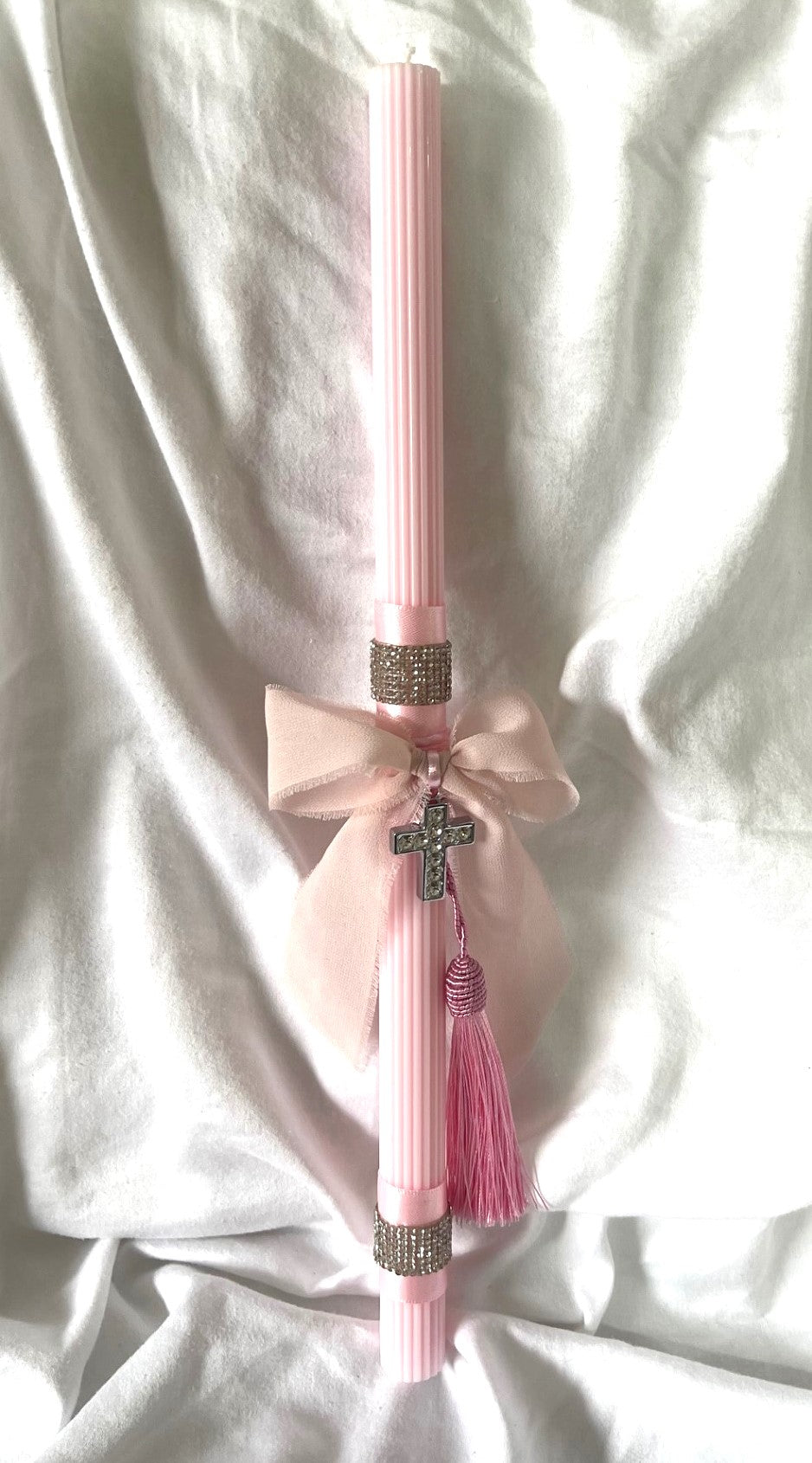 Sparkly Cross (Pink) Lambatha Orthodox Easter Candle 40cm (LARGE)