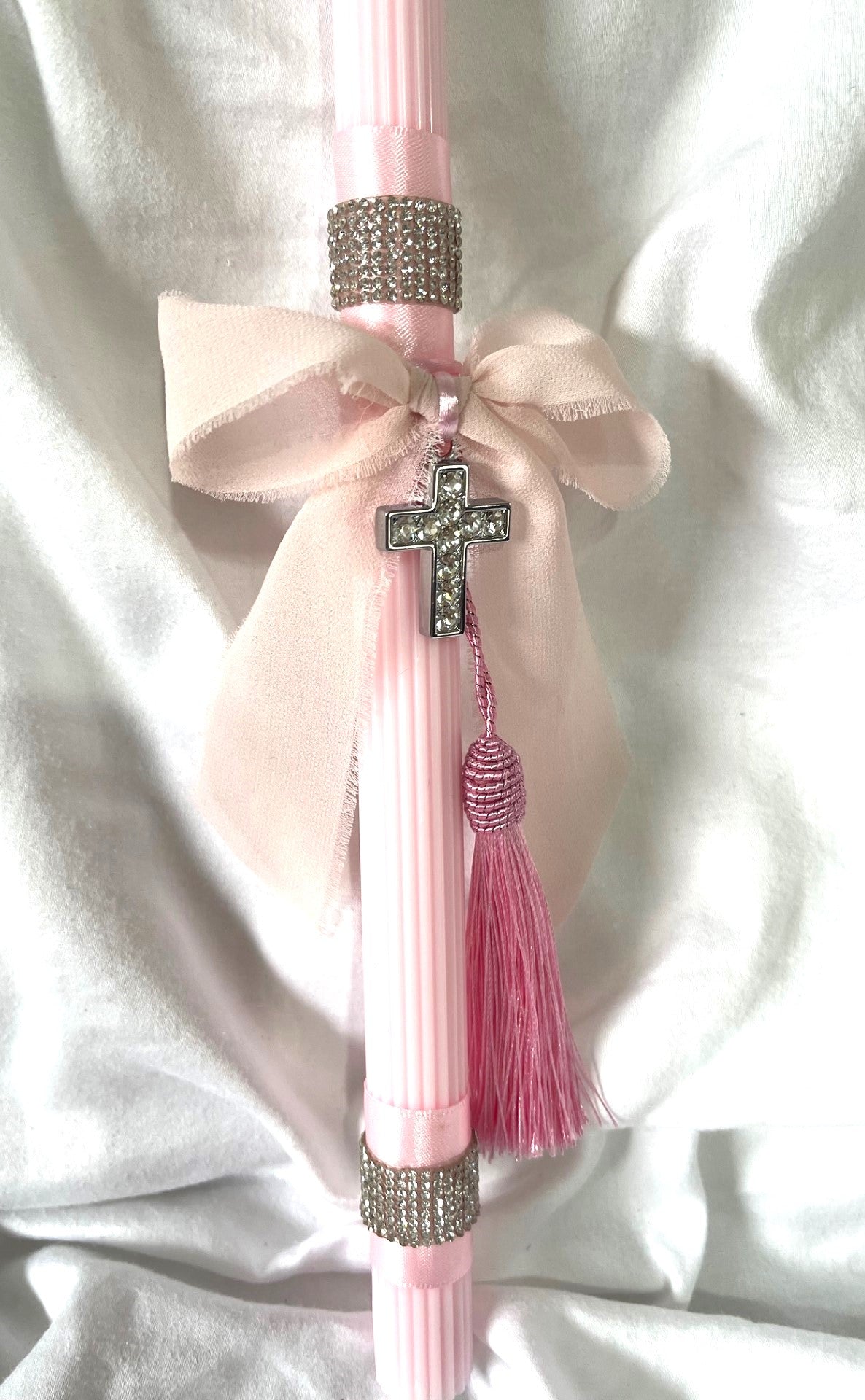 Sparkly Cross (Pink) Lambatha Orthodox Easter Candle 40cm (LARGE)