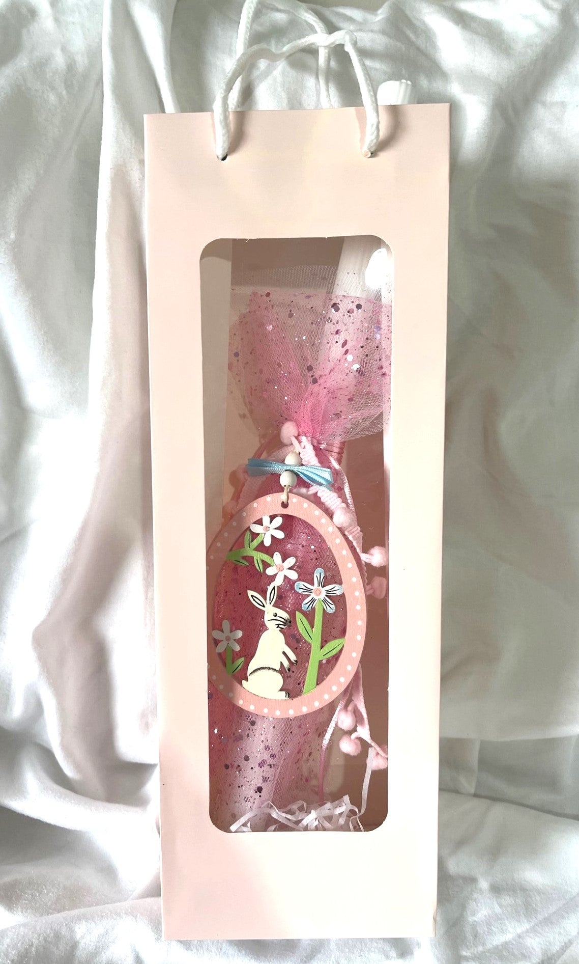 Wooden Bunny (Pink ) Lambatha Orthodox Easter Candle 40cm (LARGE)