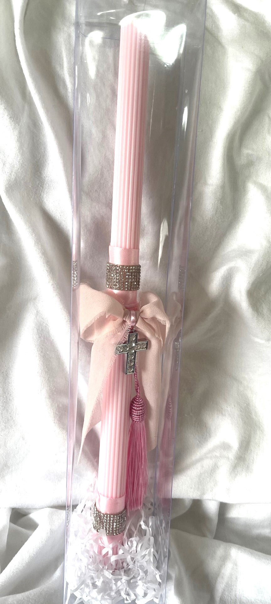 Sparkly Cross (Pink) Lambatha Orthodox Easter Candle 40cm (LARGE)