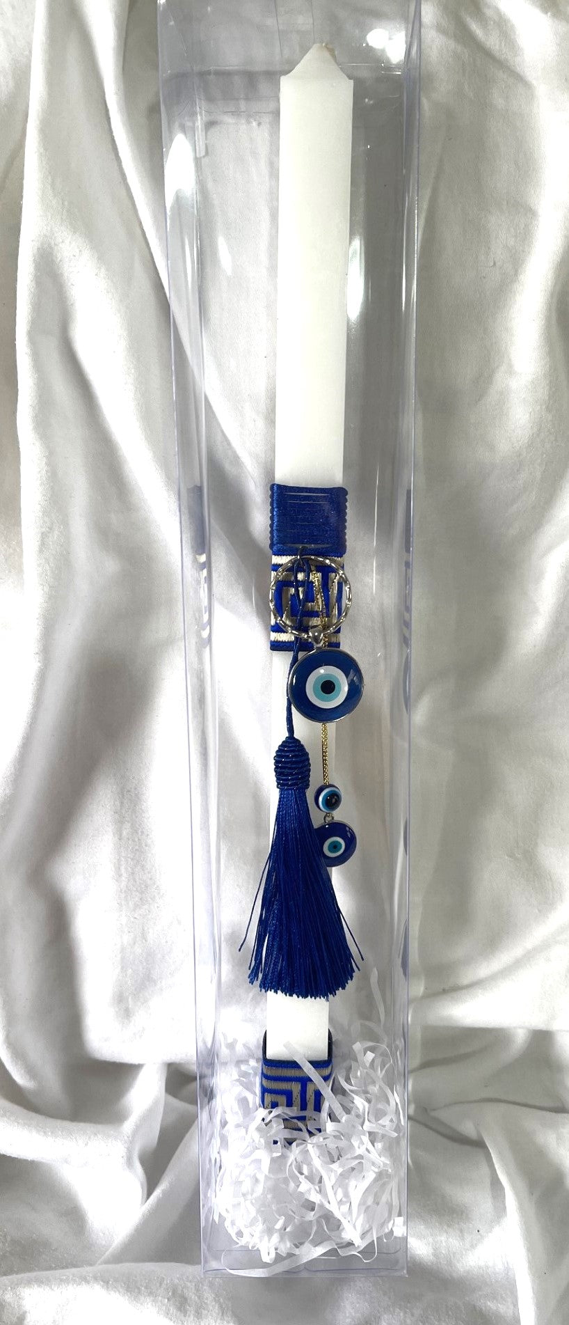 Grecian Evil Eye (Blue ) Lambatha Orthodox Square Easter Candle 40cm (LARGE)