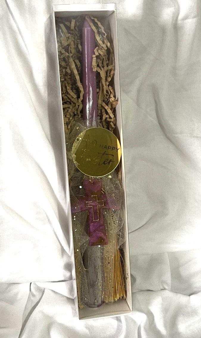 Pink Resin Cross Lambatha Orthodox Easter Candle 30cm