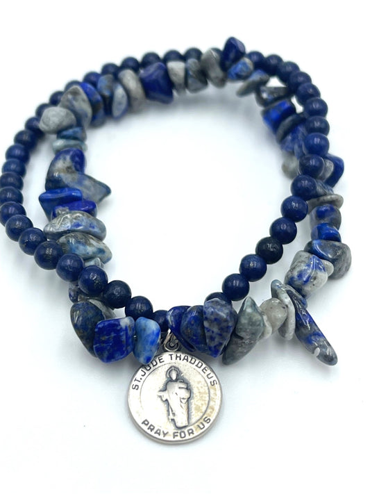 Lapis Laluzi Saint Jude Bracelet - 925 Sterling Silver