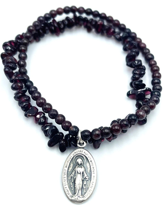 Garnet Madonna Bracelet - 925 Sterling Silver