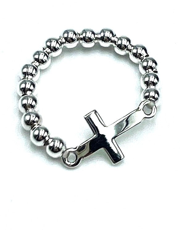 Beaded Cross Ring (Expandable) -  925 Sterling Silver