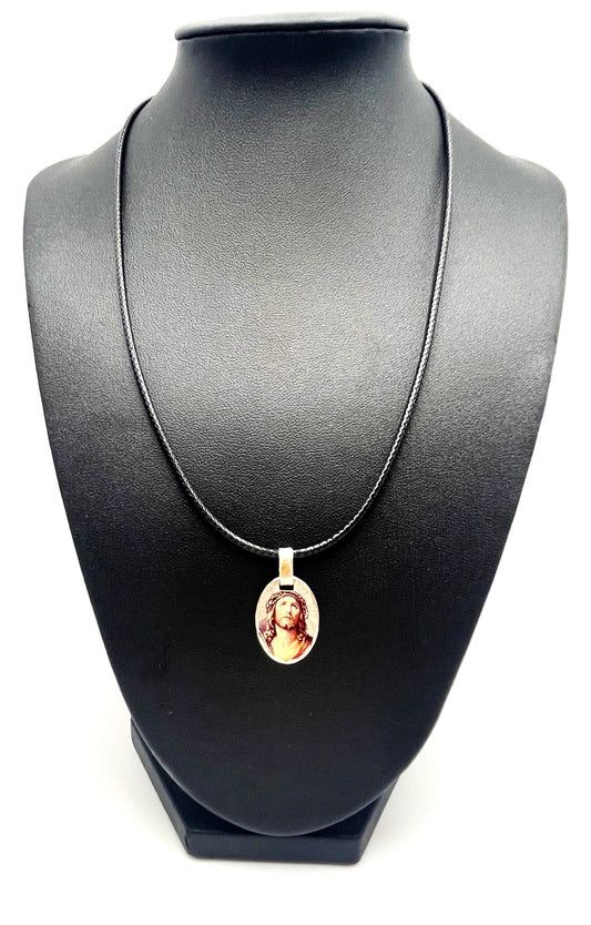 Colour Etched Jesus Necklace (Unisex) - 925 Sterling Silver