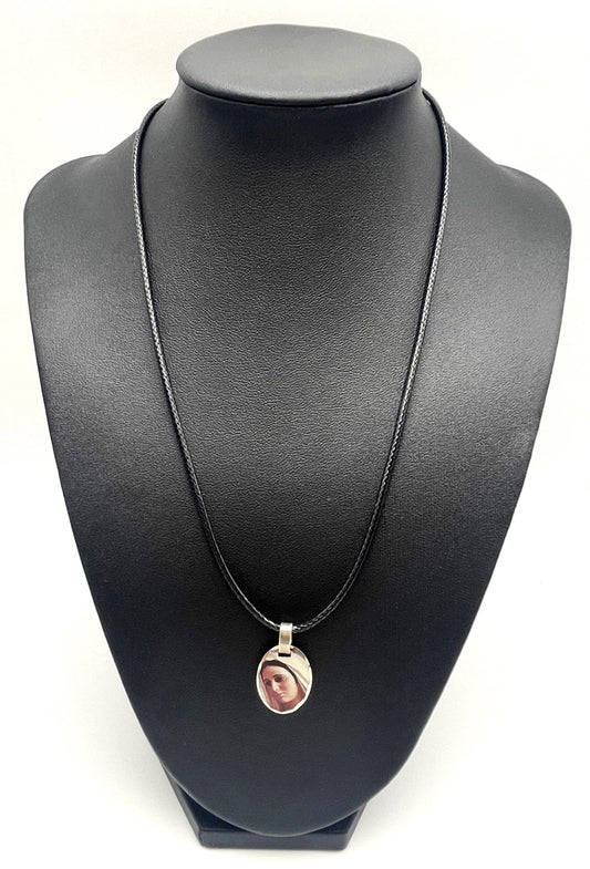 Colour Etched  Virgin Mary Necklace - 925 Sterling Silver