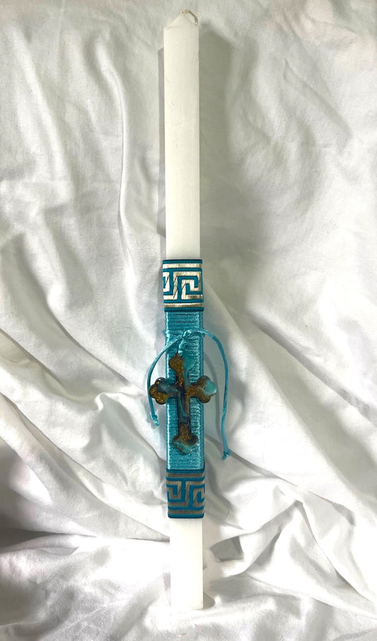 Aqua Resin Cross Lambatha Orthodox Easter Candle 40cm (LARGE)