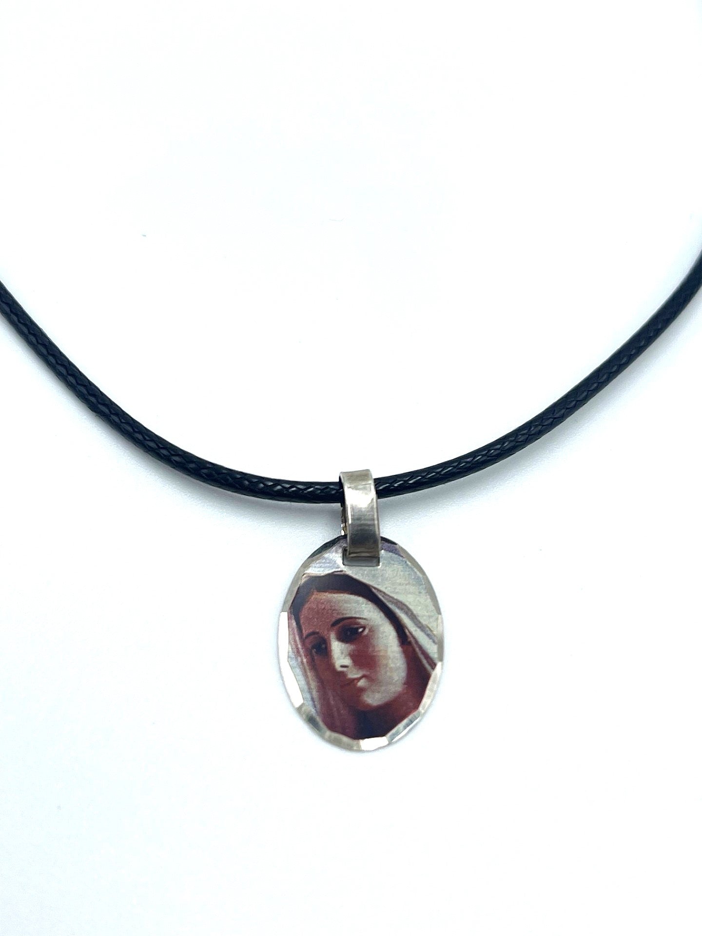 Colour Etched  Virgin Mary Necklace - 925 Sterling Silver