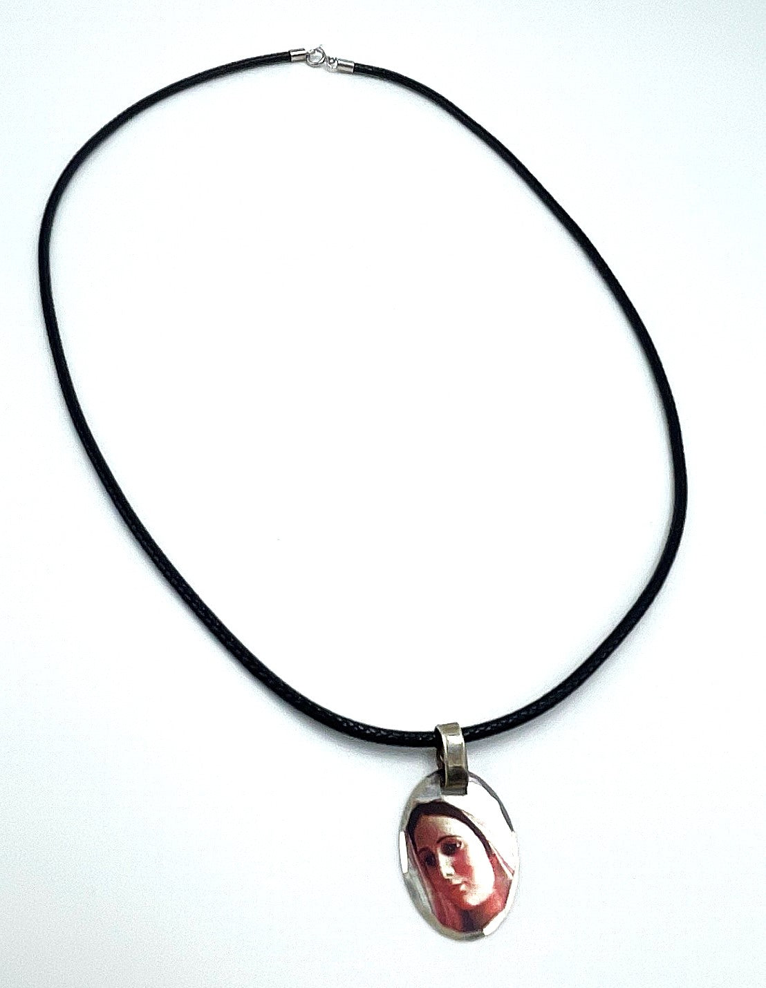 Colour Etched  Virgin Mary Necklace - 925 Sterling Silver