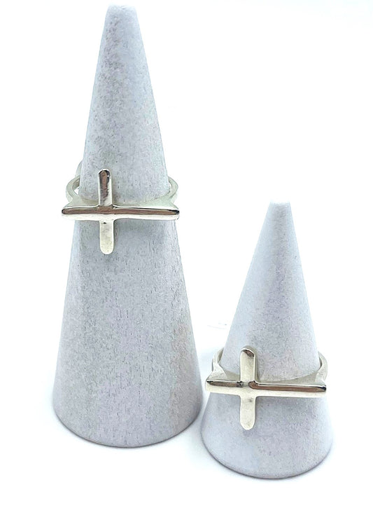 Side Cross Ring  (Unisex)  -  925 Sterling Silver
