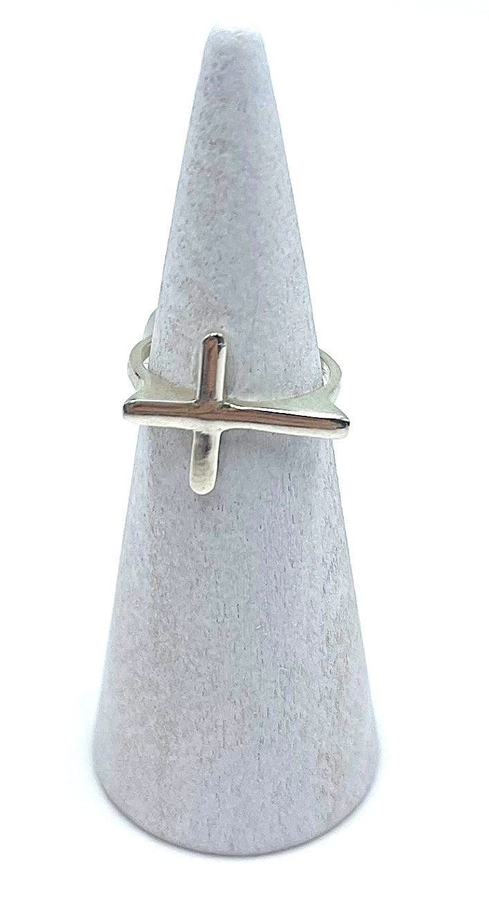 Side Cross Ring  (Unisex)  -  925 Sterling Silver