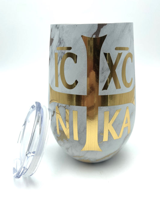 Religious Candle in Mug - Gold IC XC NIKA (Gold Marble)  (Noir 29 inspired)